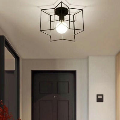 1-Light Flush Mount Lantern Vintage Style Star Shape Metal Ceiling Mounted Fixture