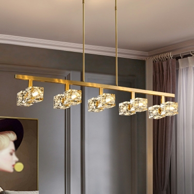 10 Lights Rectangle Shade Hanging Light Modern Style Crystal Pendant Light for Living Room