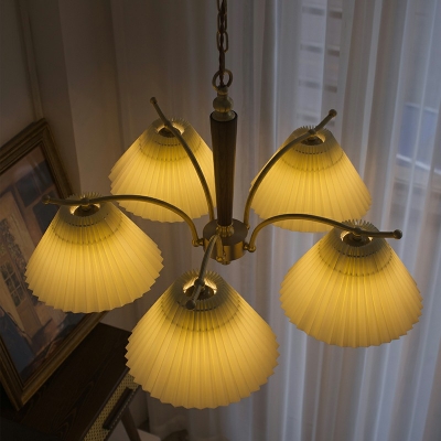 5 Lights Umbrella Shade Hanging Light Modern Style Fabric Pendant Light for Living Room