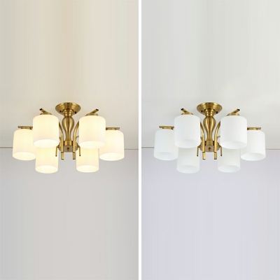 6-Light Semi Flush Mount Light Traditional Style Cylinder Shape Metal Ceiling Lighting