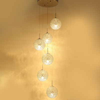 6-Light Suspension Lamp Contemporary Style Ball Shape Crystal Pendant Lighting Fixtures