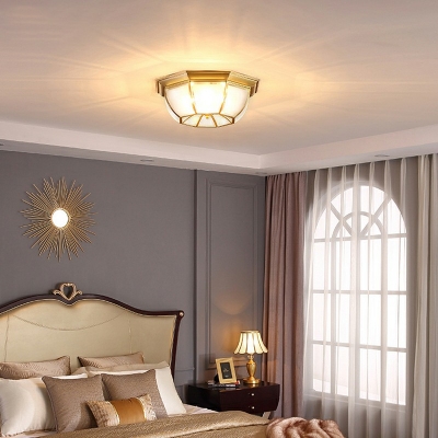 Yellow Flush Ceiling Light Lattice Shade Modern Style Glass Led Flush Light for Living Room