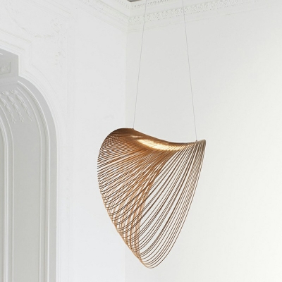 1-Light Hanging Pendant Light Minimalist Style Ring Shape Wood Ceiling Lamp