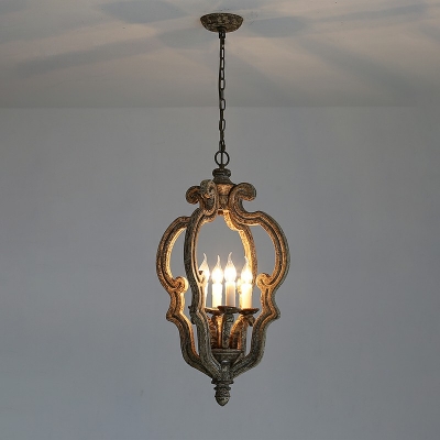 4-Light Chandelier Lighting Traditional Style Geometric Shape Wood Hanging Light
