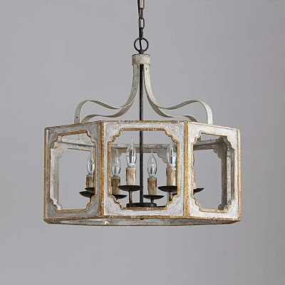 8-Light Chandelier Lighting Traditional Style Cage Shape Wood Pendant Light Fixture