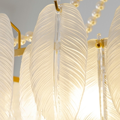 8 Lights Feather Shade Hanging Light Modern Style Glass Pendant Light for Living Room