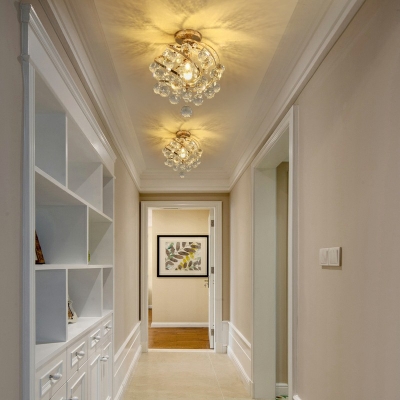 Creative Crystal Warm Decorative Semi-Flush Ceiling Light for Corridor Bedroom and Hall