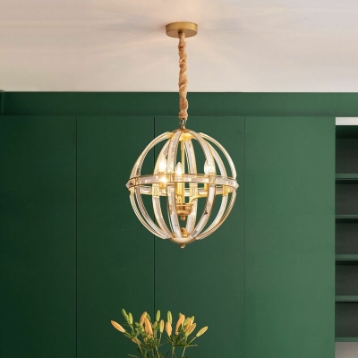 Crystal and Metal Globe 3 Lights Elegant Traditional Vintage Chandelier for Dinning Room