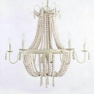 French Retro Hanging Light Wooden Beads Chandelier for Living Room Bedroom