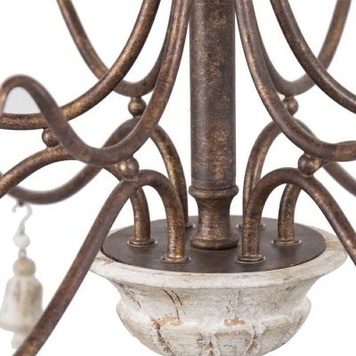 French Style Pendant Lighting Fixture Wooden Beads 6 Light Chandelier for Living Room