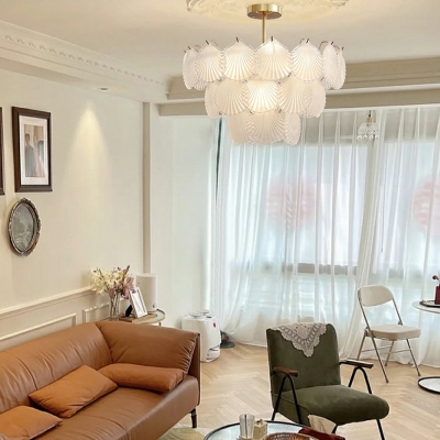 White Chandelier Shell Shade Hanging Light Modern Style Glass Pendant Light for Living Room