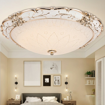 White Flush Mount Ceiling Fixture Round Shade Modern Style Glass Led Flush Light for Living Room