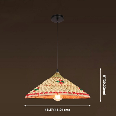 1-Light Hanging Pendant Light Asian Style Cone Shape Rattan Down Lighting