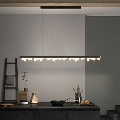 1-Light Hanging Pendant Minimal Style Liner Shape Metal Island Lighting Fixtures
