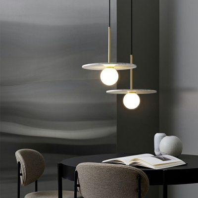 1-Light Pendant Light Fixtures Minimalist Style Globe Shape Stone Hanging Ceiling Lights