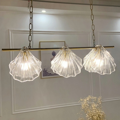 3-Light Island Light Fixture ​Minimalist Style Shell Shape Glass Hanging Lamp Kit