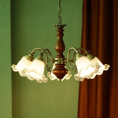 5-Light Chandelier Lighting Modernist Style Bell Shape Wood Suspension Light