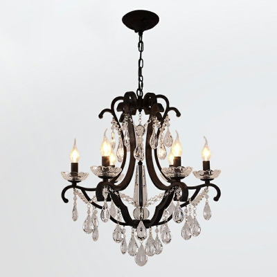 6 Lights Traditional Chandelier Lighting Fixtures Black Crystal and Metal Pendant Chandelier for Living Room