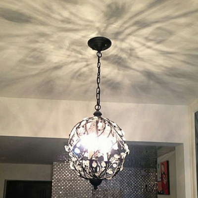 Crystal Globe Chandelier Pendant Light Vintage 3 Lights Black Metal Hanging Chandelier for Bedroom
