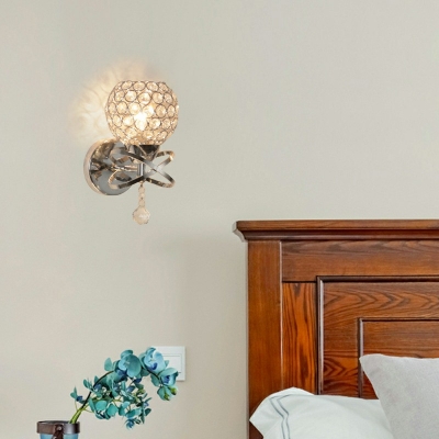 1 light Chrome Wall Mounted Light Fixture Crystal Globe 1 Light Modern Bedroom Wall Lamps