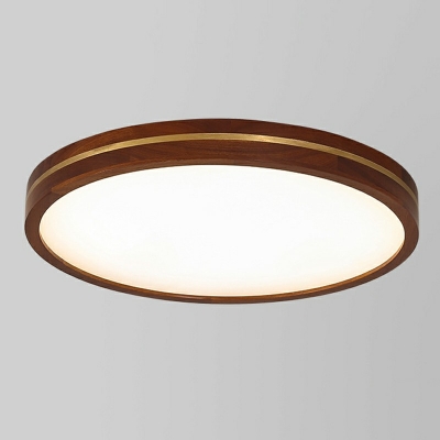1 Light Round Shade Flush Light Modern Style Wood Led Flush Light for Living Room