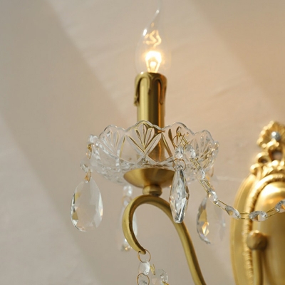 2 Lights Metal Crystal Flush Mount Wall Sconce Modern Elegant Sconce Light Fixture for Living Room