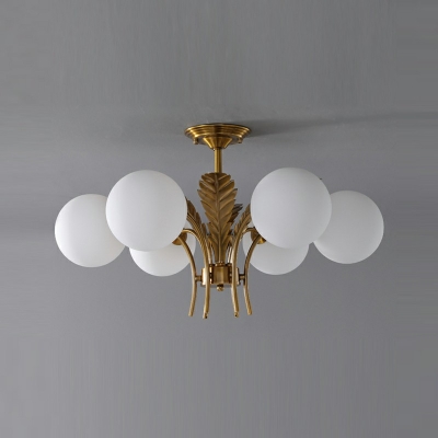 6-Light Semi Flush Chandelier Lighting Traditional Style Globe Shape Metal Ceiling Light Fixture