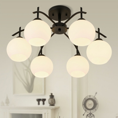 6-Light Semi Mount Lighting Traditional Style Globe Shape Metal Ceiling Lamp
