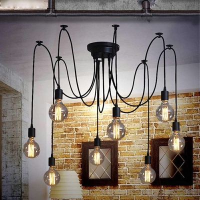 8-Light Suspension Lamp Industrial Style Exposed Bulb Shape Metal Cluster Pendant
