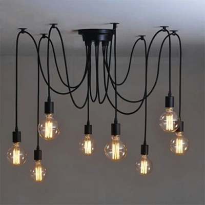 8-Light Suspension Lamp Industrial Style Exposed Bulb Shape Metal Cluster Pendant