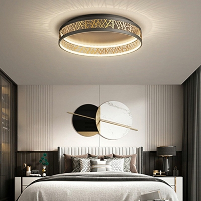 Black Led Flush Ceiling Lights Round Shade Modern Style Metal Led Flush Light for Dining Room
