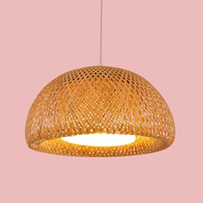 Contemporary Curved Drum Hanging Light Fixture Bamboo Pendant Lighting Fixture