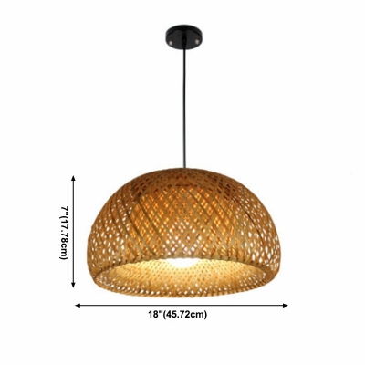 1-Light Ceiling Lamp Asian Style Dome Shape Rattan Suspension Pendant
