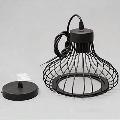 1-Light Hanging Fixture Industrial Style Cage Shape Metal Down Lighting