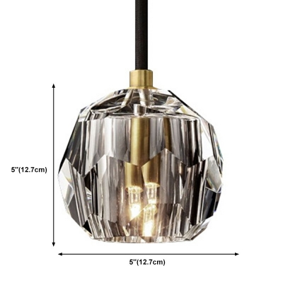 1-Light Pendant Lighting Minimalist Style Globe Shape Crystal Suspension Light