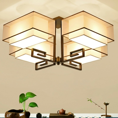 4 Light Traditional Flush Mount Ceiling Light Fabric Lampshade Fixtures Ceiling Lamp for Living Room