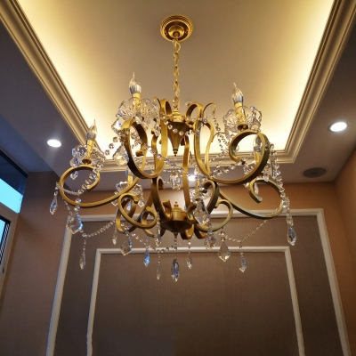 6-Light Chandelier Lighting Traditional Style Curved Shape Crystal Suspension Pendant