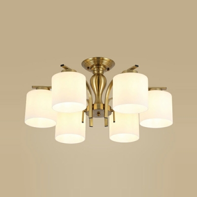 6-Light Semi Flush Mount Light Traditional Style Cylinder Shape Metal Ceiling Lighting