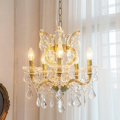 Crystal Chandelier Pendant Light Traditional 5 Lights Hanging Chandelier for Living Room