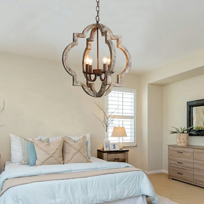 French Style Pendant Lighting Fixture Wood Chandelier for Living Room Bedroom