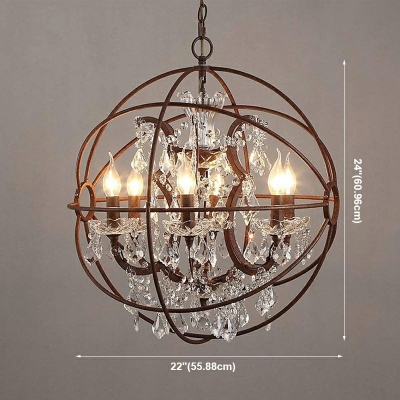 Globe Crystal and Metal 6 Lights Traditional Antique Chandeliers Living Room Hanging Chandelier