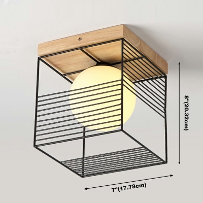 1-Light Flush Mount Lamp ​Minimalist Style Globe Shape Wood Ceiling Lightin