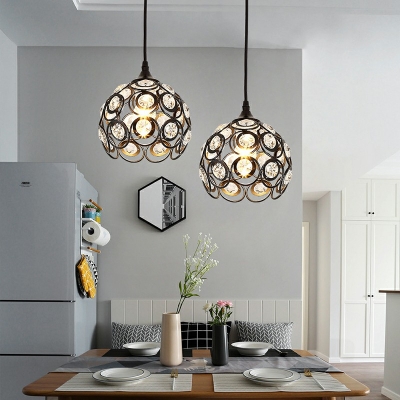 1 Light Globe Crystal Pendants Light Fixtures Dinning Room Modern Minimalist Hanging Ceiling Light