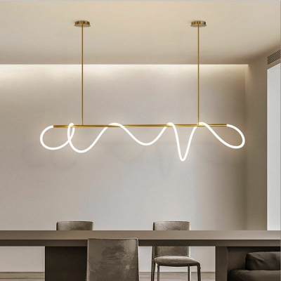 1-Light Hanging Pendant Minimal Style Liner Shape Metal Warm Light Island Lighting Ideas