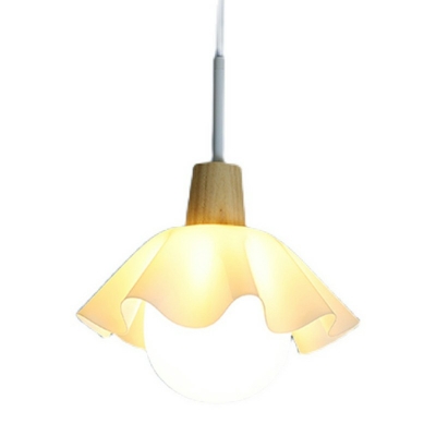 1-Light Suspension Lamp Contemporary Style Ball Shape Wood Pendant Lighting Fixtures