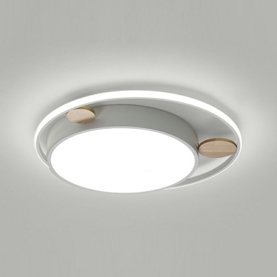 2-Light Flush Light Fixtures ​Minimalist Style Round Shape Wood Ceiling Lighting
