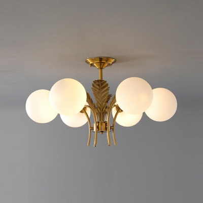 6-Light Semi Flush Chandelier Lighting Traditional Style Globe Shape Metal Ceiling Light Fixture