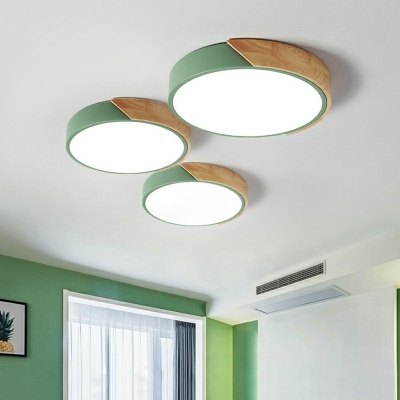 Contemporary Drum Flush Mount Light Fixtures Wood and Acrylic Led Flush Ceiling Lights