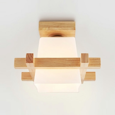 1-Light Flush Mount Light Fixtures Minimalist Style Trapezoid Shape Wood Ceiling Lighting