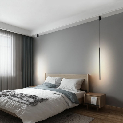 1-Light Hanging Lighting Minimalist Style Liner Shape Remote Control Stepless Dimming Light Metal Pendant